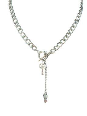 Silver Toggle Key Charm Necklace with Drop Chain